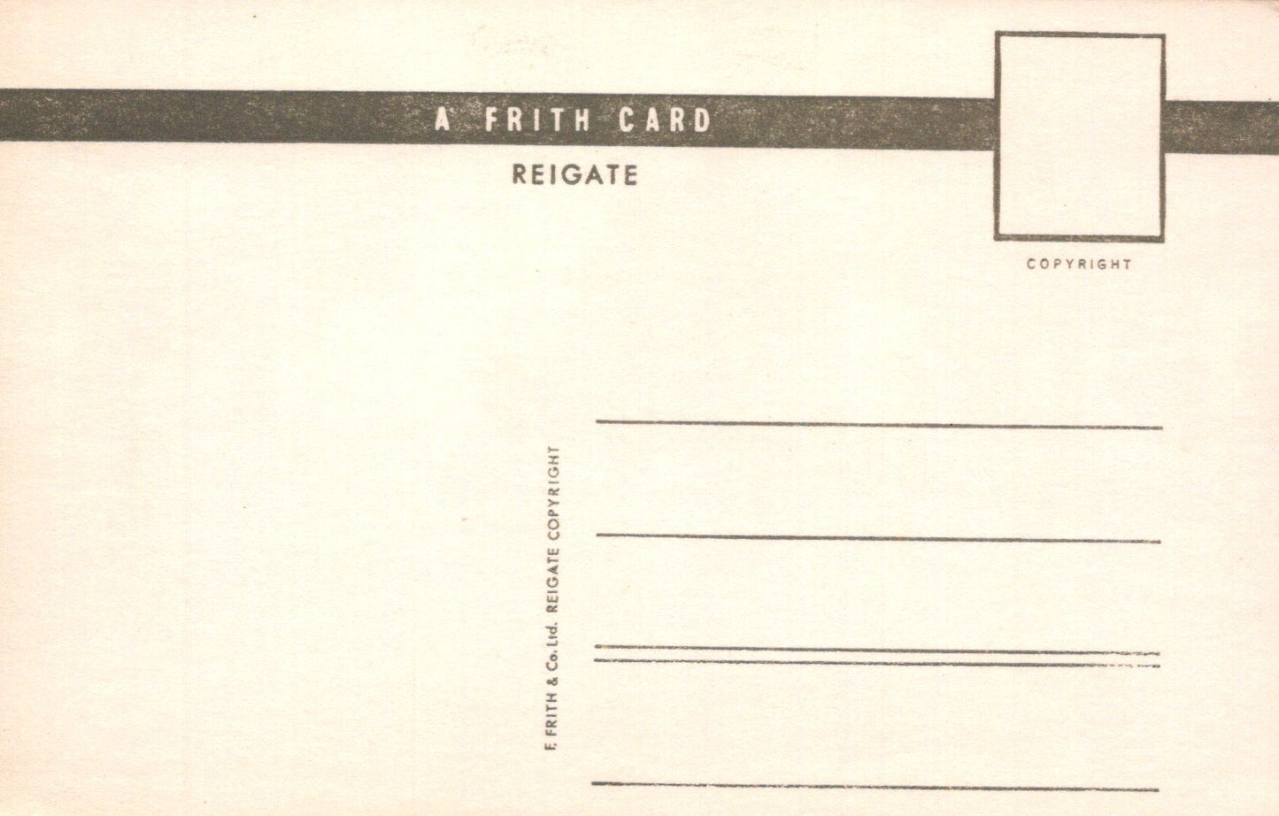 Back of a vintage postcard with 'A Frith Card' branding and address lines.