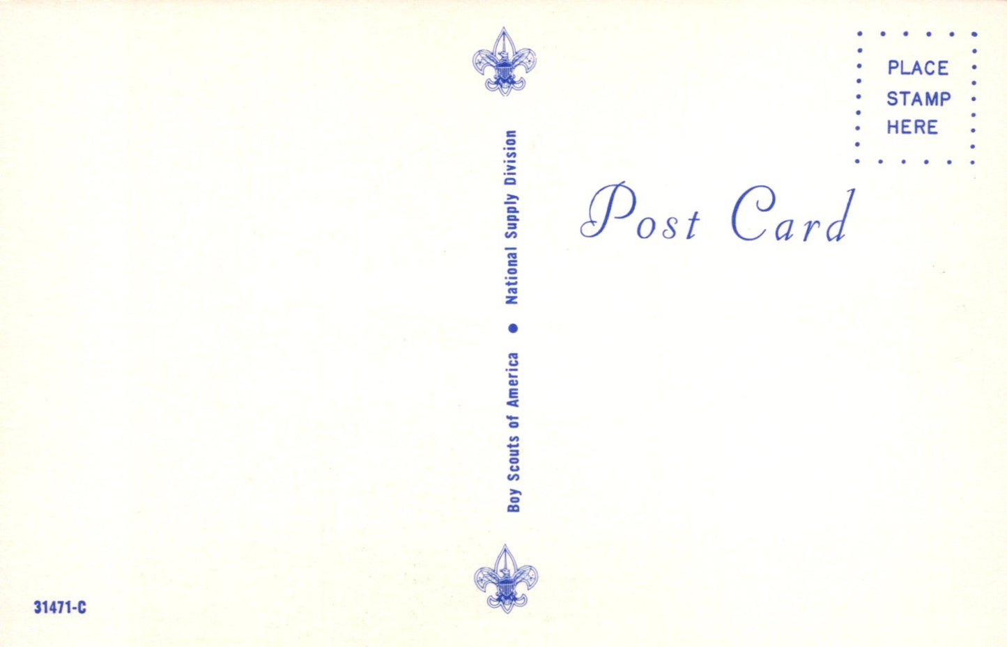 Vintage postcard with Boy Scouts of America logo and text on a white background
