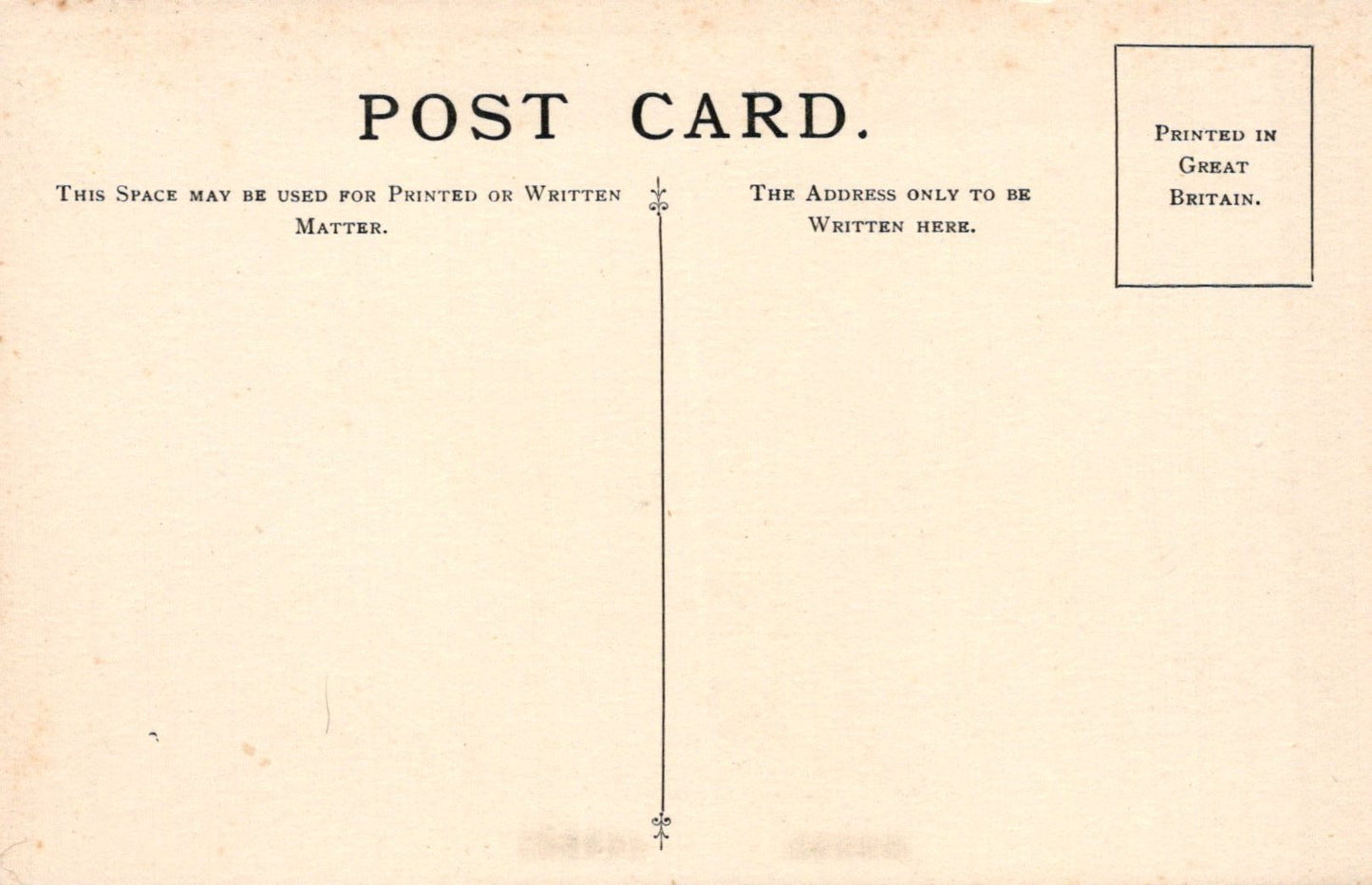 Vintage postcard with printed text and a vertical line on a beige background