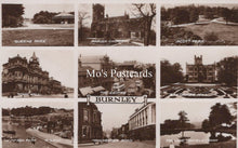 Load image into Gallery viewer, Collage of black and white photographs of various locations in Burnley, including parks and buildings.