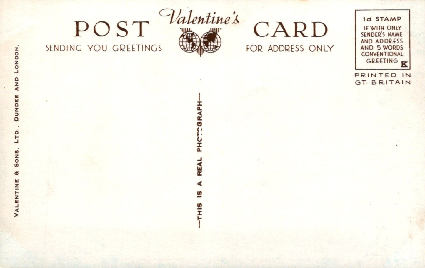 Vintage Valentine's Day card with text and a stamp design on a white background