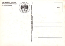 Load image into Gallery viewer, Vintage postcard with 'Insel Mainau' logo and text on a white background