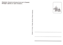 Load image into Gallery viewer, Postcard with text and a small illustration of a church on a white background