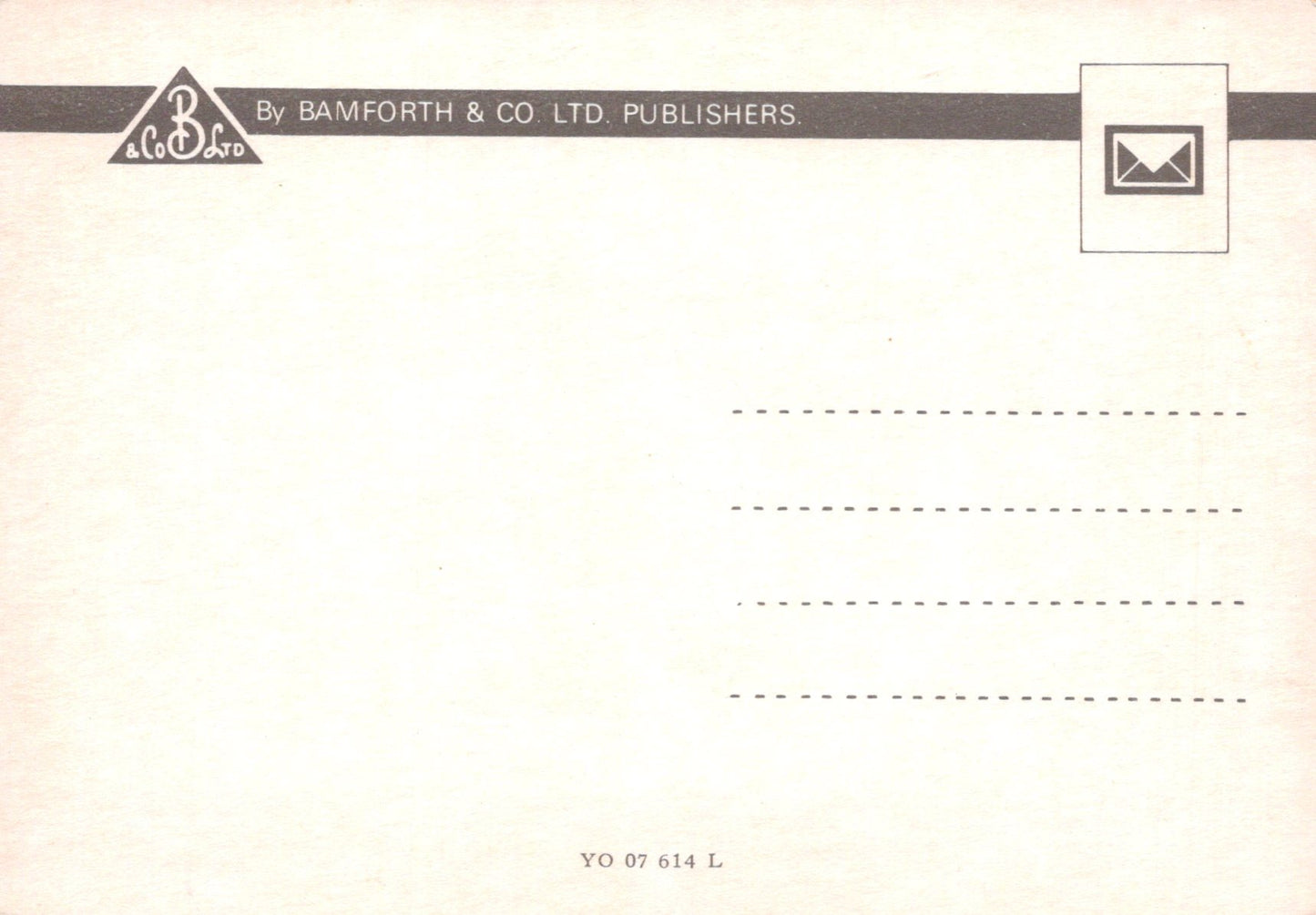 Vintage-style postcard with Bamforth & Co Ltd Publishers branding on a beige background