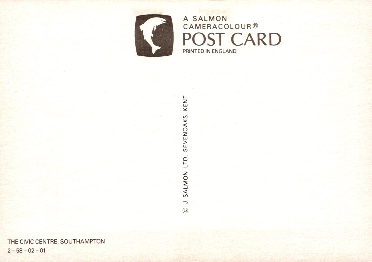 Back of a Salmon Cameracolour postcard with branding and text.