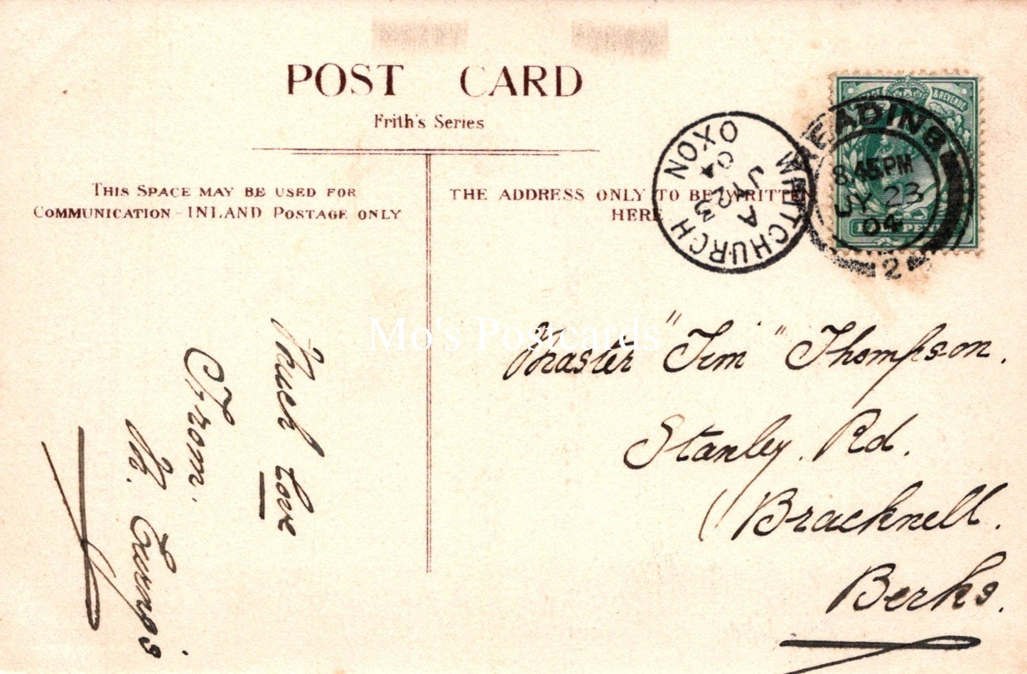 Vintage postcard with postage stamp and handwritten text