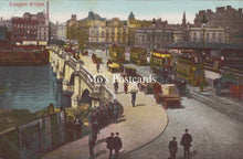 Load image into Gallery viewer, Vintage postcard of Glasgow Bridge with historical vehicles and architecture.