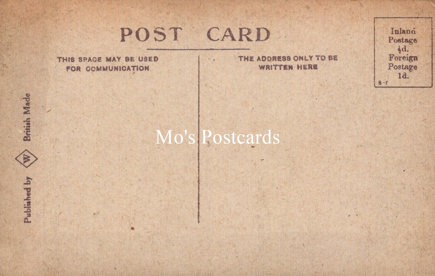 Vintage-style postcard with 'Mo's Postcards' branding on a brown background