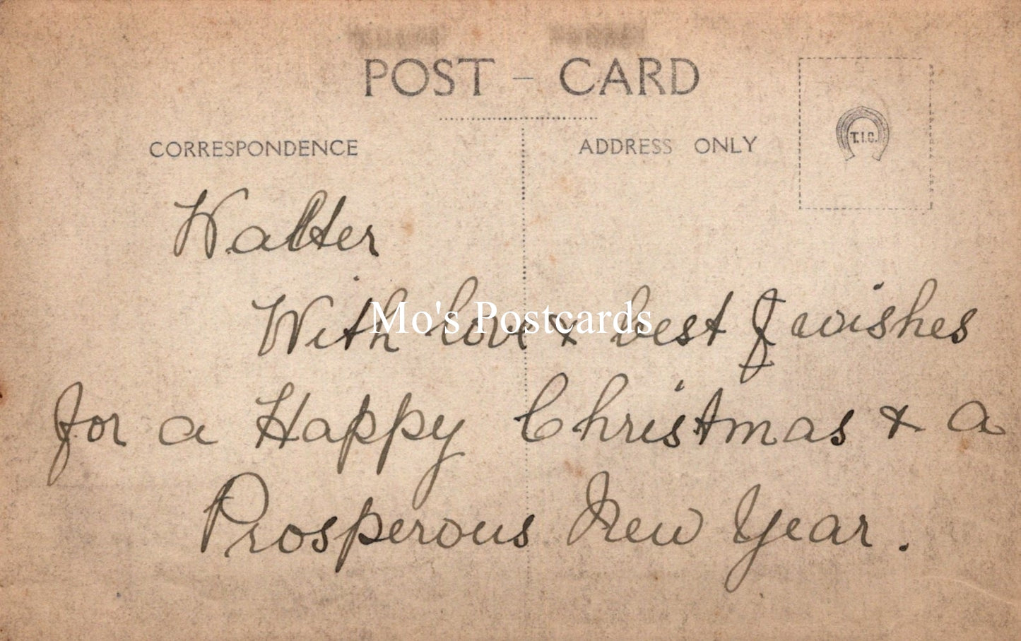 Vintage postcard with handwritten text and 'Mox Postcards' branding.