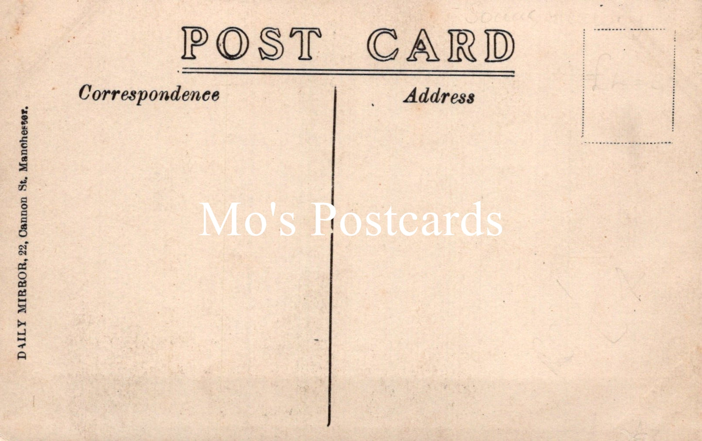 Vintage-style postcard with 'Mo's Postcards' branding on a beige background