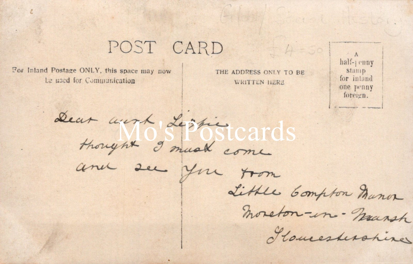 Vintage postcard with handwritten text
