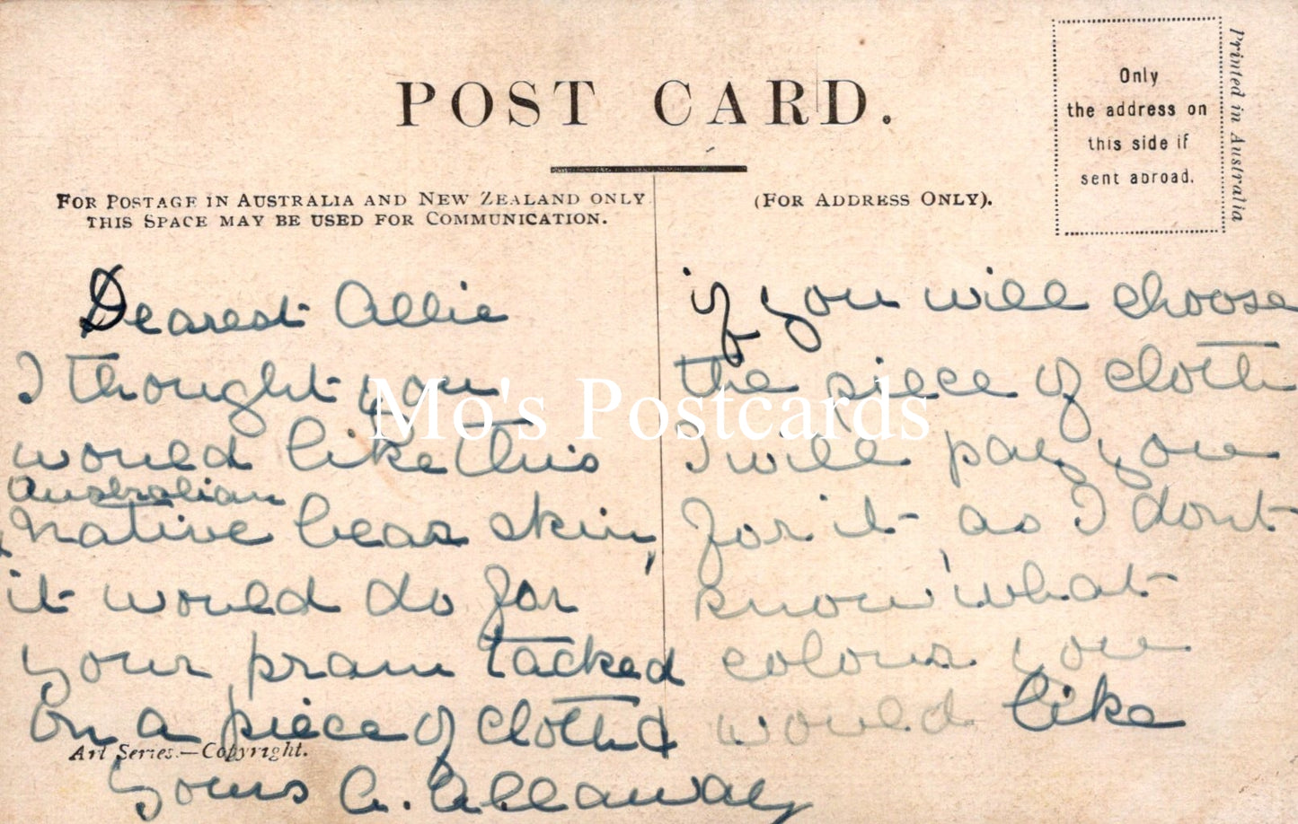 Vintage postcard with handwritten text on a white background