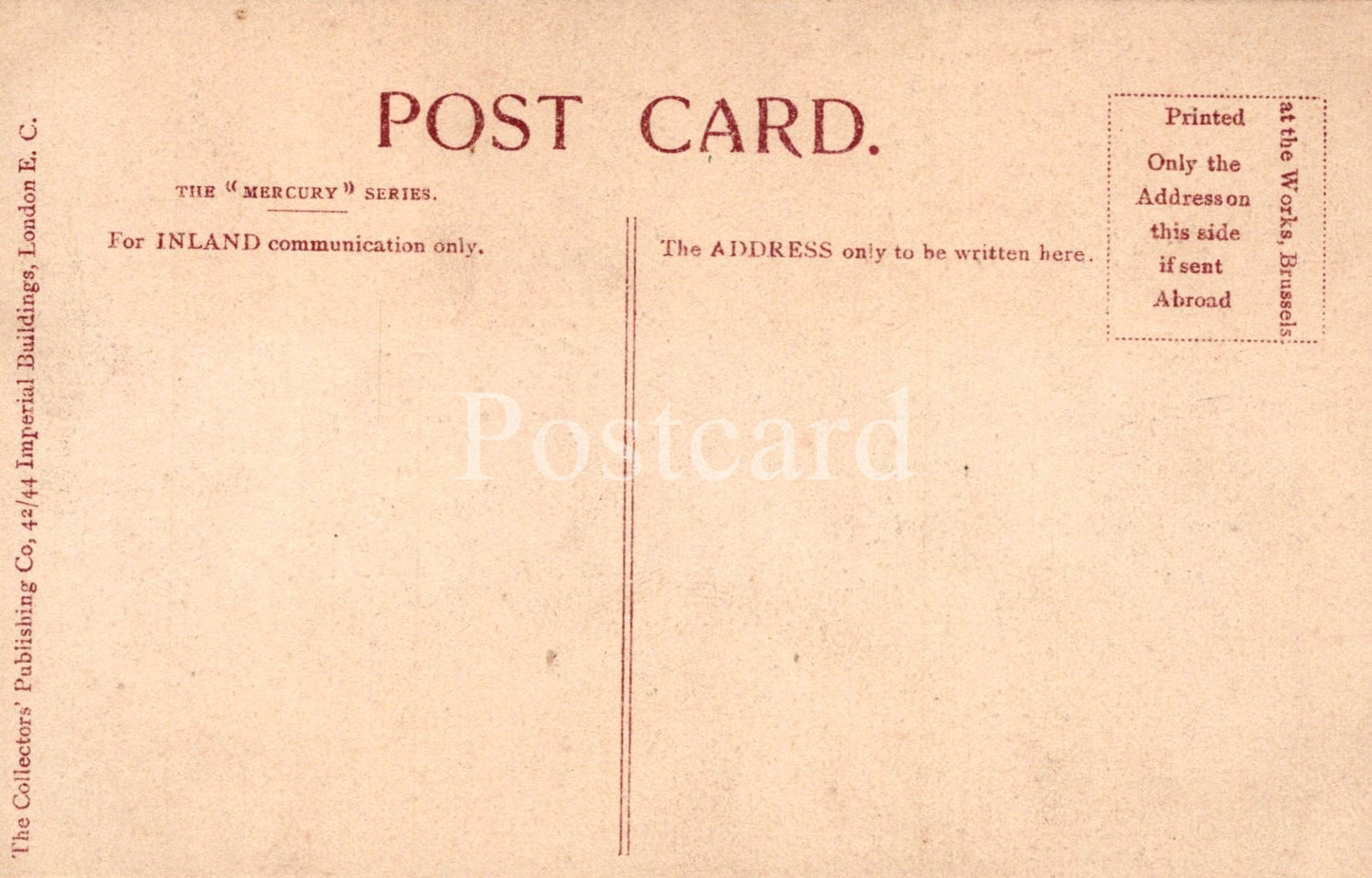 Back of a vintage postcard with text and a line for writing the address.