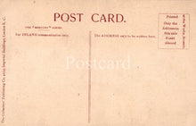 Load image into Gallery viewer, Back of a vintage postcard with text and a line for writing the address.