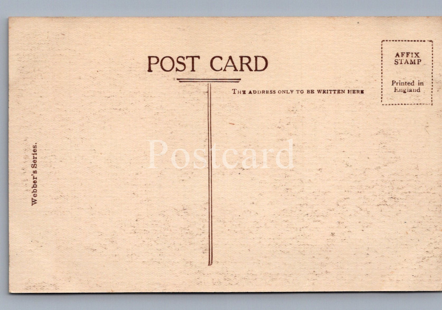 Vintage-style postcard with text and stamp design on a beige background