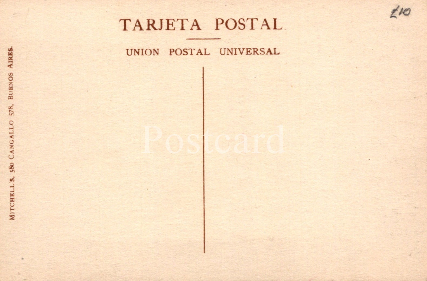 Back of a postcard with 'TARJETA POSTAL' and 'Union Postal Universal' text on a beige background.
