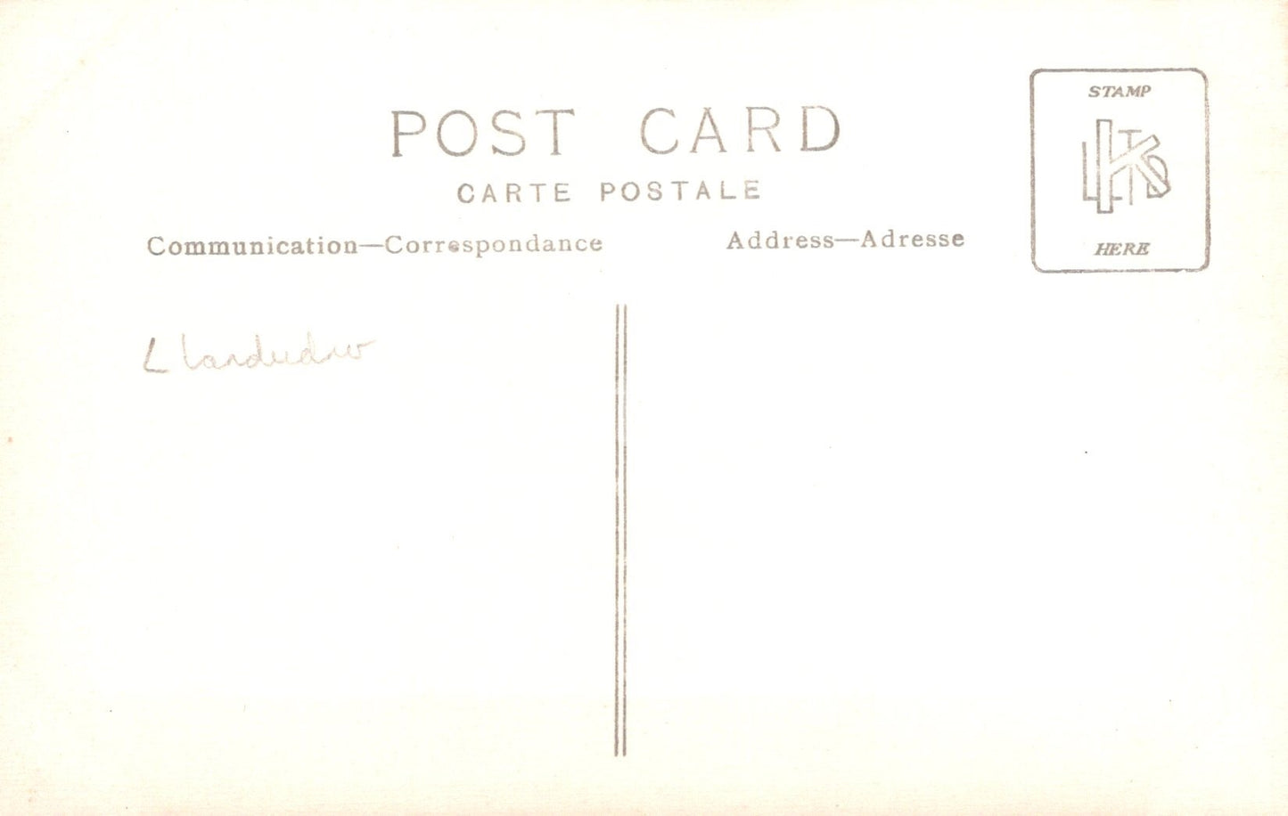 Vintage-style postcard with text and a stamp placeholder on a light background