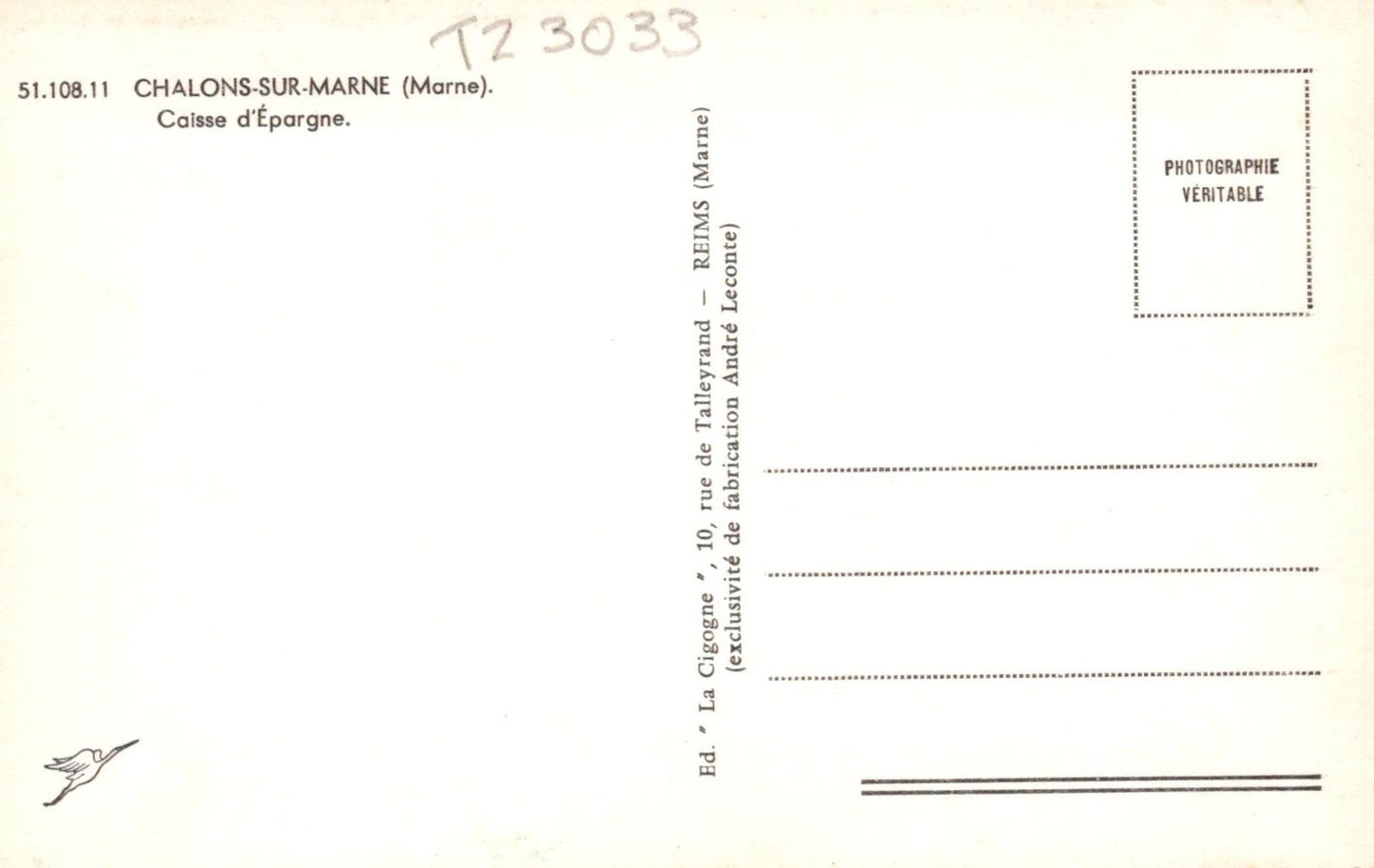 Back of a vintage postcard with text and a small bird illustration on a yellowed background.