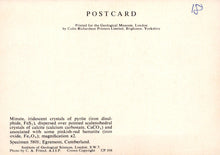 Load image into Gallery viewer, Vintage postcard with text about mineral crystals, printed for the Geological Museum, London.