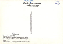 Load image into Gallery viewer, Back cover of a book or document related to the Geological Museum South Kensington with text about volcanoes.