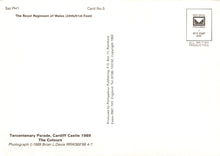 Load image into Gallery viewer, Back of a card with text and a logo, featuring the Royal Regiment of Wales.