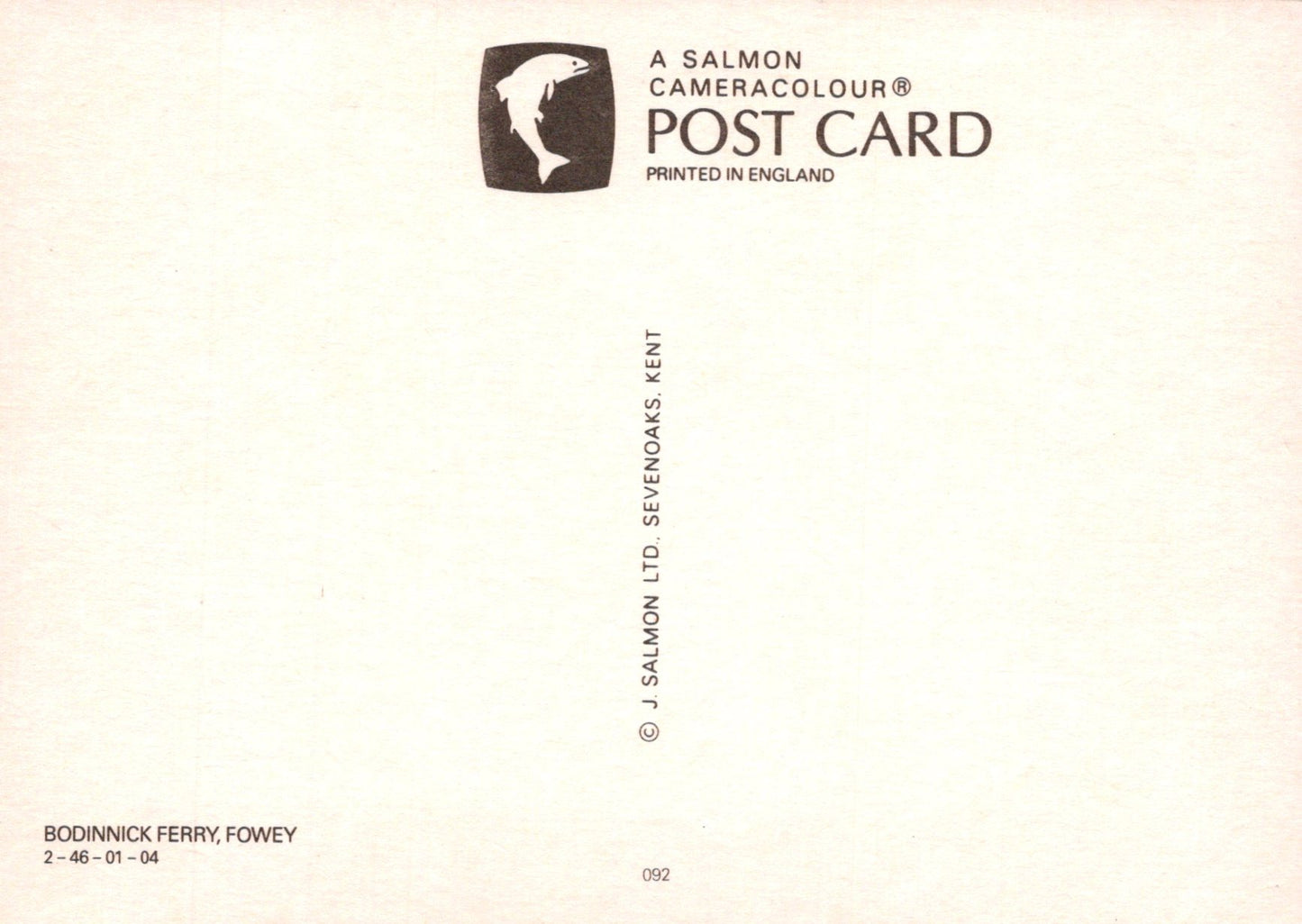 Back of a Salmon Cameracolour postcard with branding and text.
