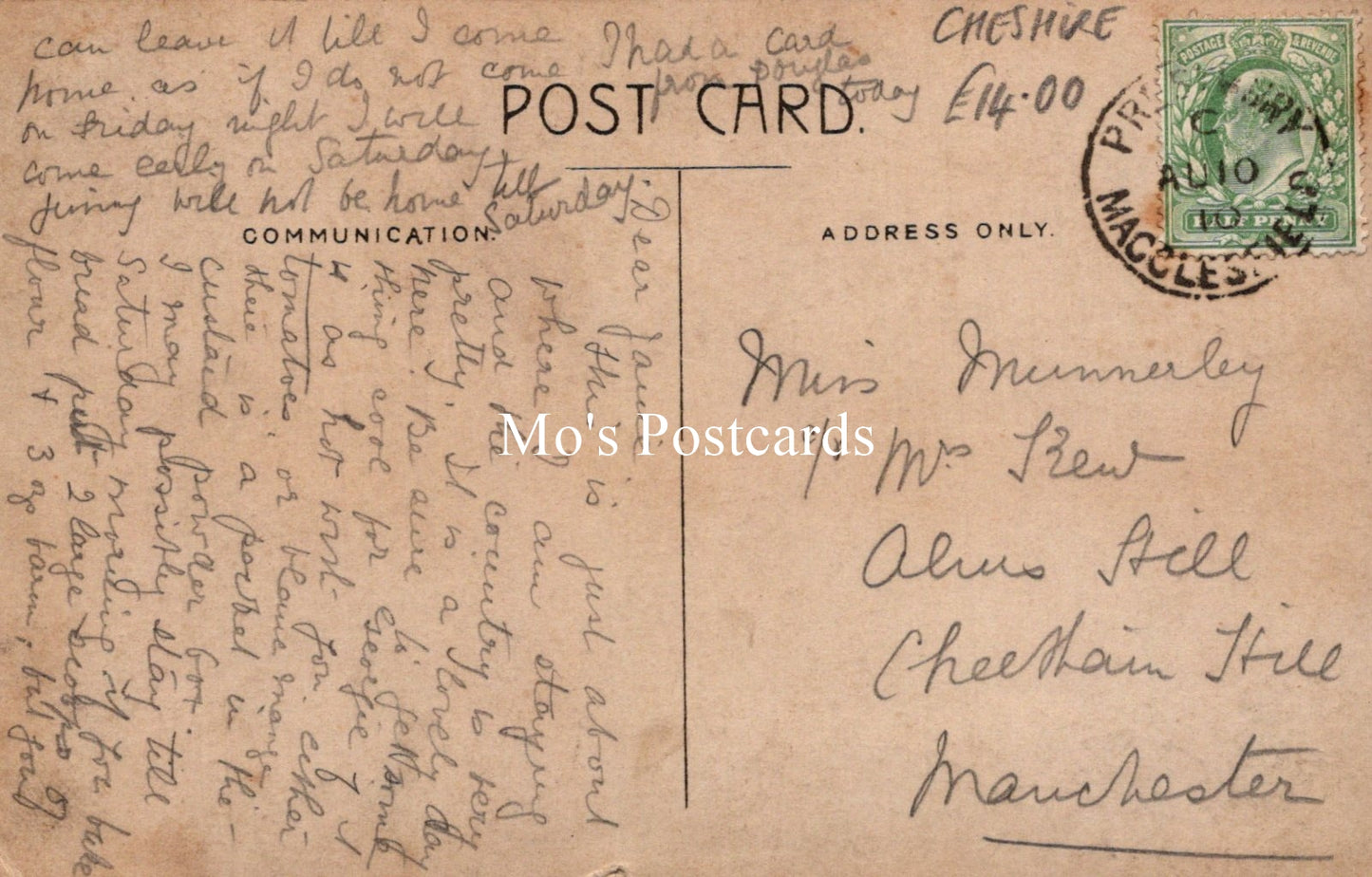 Cheshire Postcard - Priest Lane, Mottram St Andrews SW19261