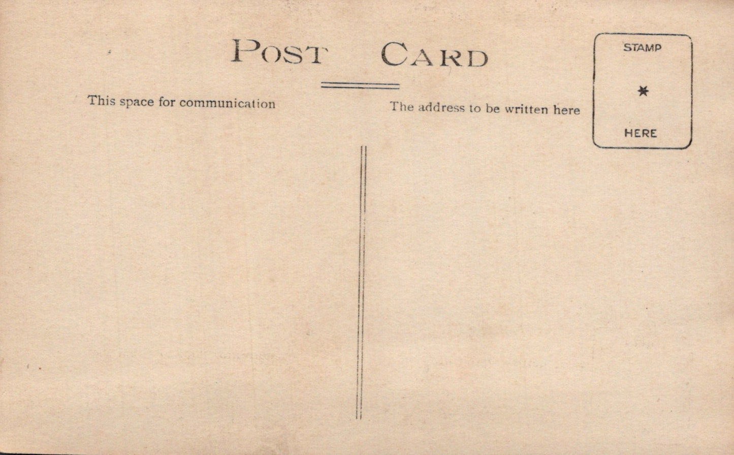 Vintage postcard with text and a stamp area on a beige background