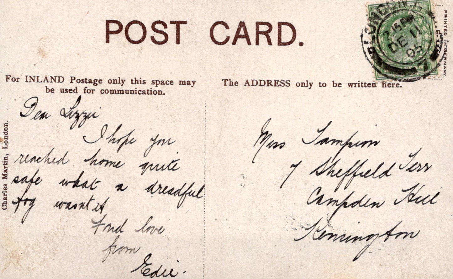 Vintage postcard with handwritten text and a stamp, featuring the brand 'Chad Valley'.