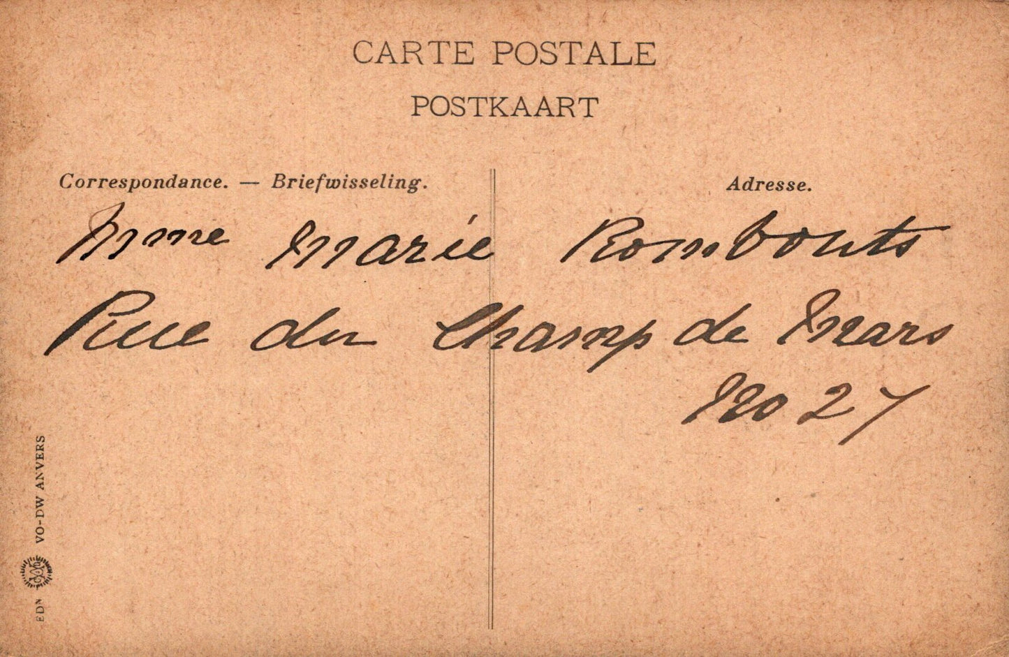 Vintage postcard with handwritten text on a beige background