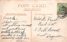 Load image into Gallery viewer, Vintage postcard with handwritten text and a stamp, printed in Great Britain.