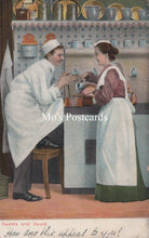 Load image into Gallery viewer, Vintage-style illustration of a man and woman in a kitchen