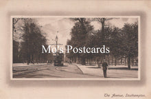 Load image into Gallery viewer, Vintage-style postcard of 'The Avenue, Southampton' with a tram and person walking.