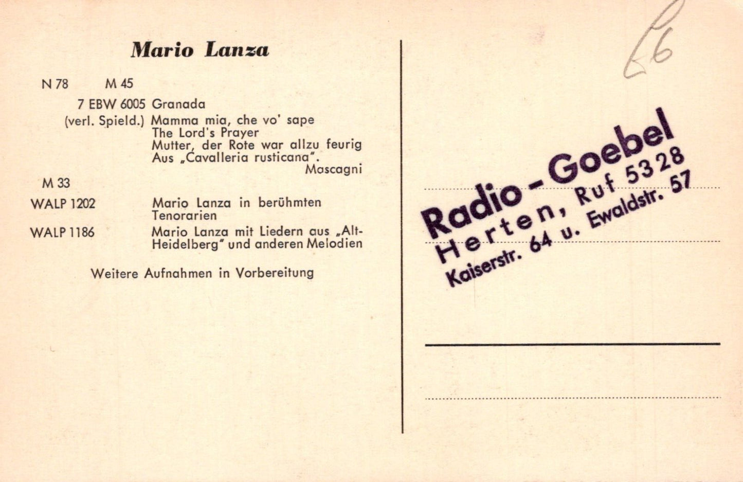 Film Star Postcard - Hollywood Actor Mario Lanza SW18633