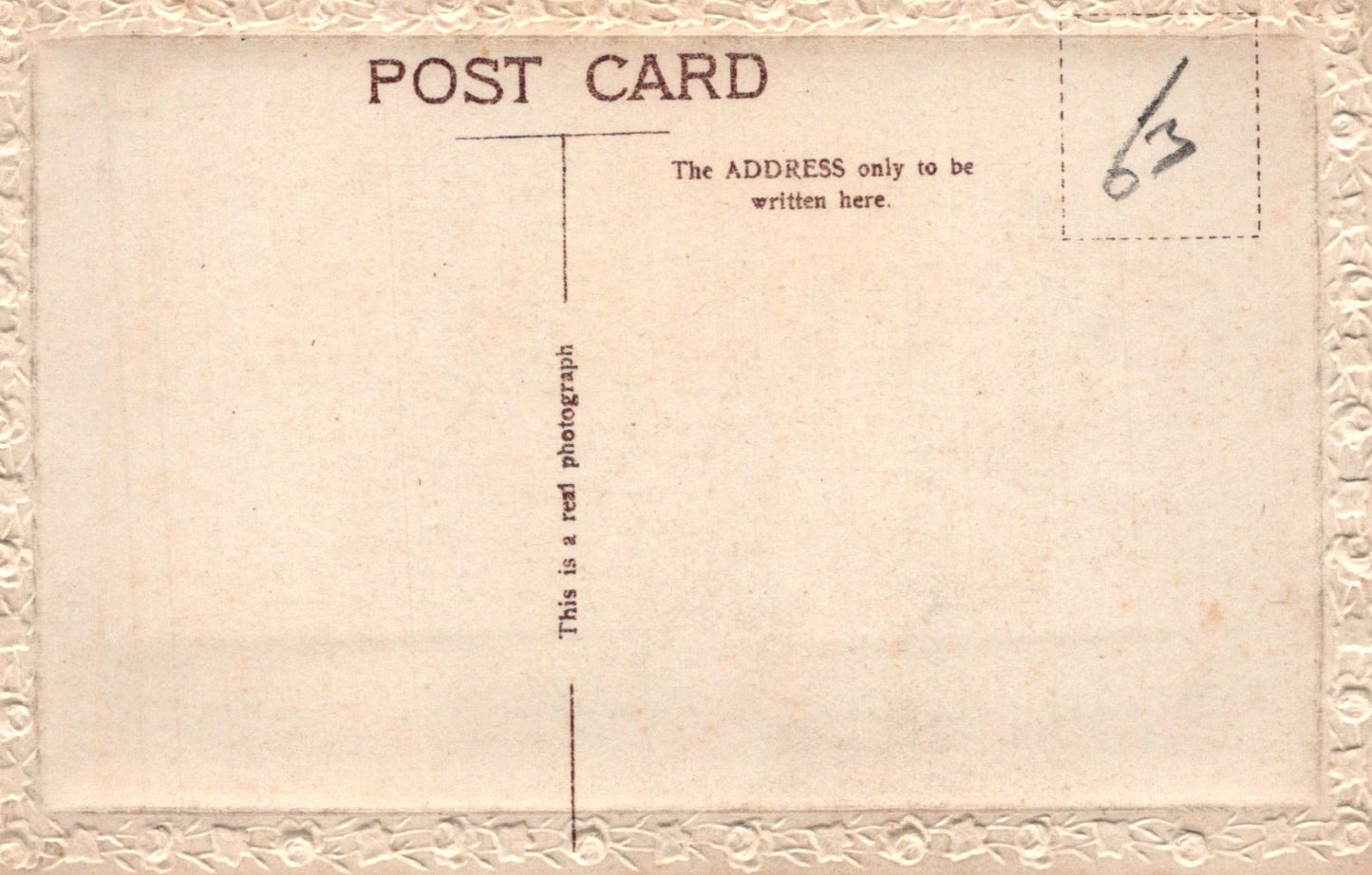 Vintage-style postcard back with decorative border and text