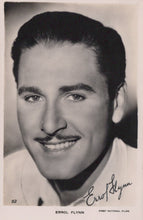 Load image into Gallery viewer, Vintage black and white portrait of Errol Flynn with a signature at the bottom.