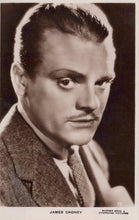 Load image into Gallery viewer, Vintage black and white portrait of a man with a serious expression, labeled 'James Cagney'.