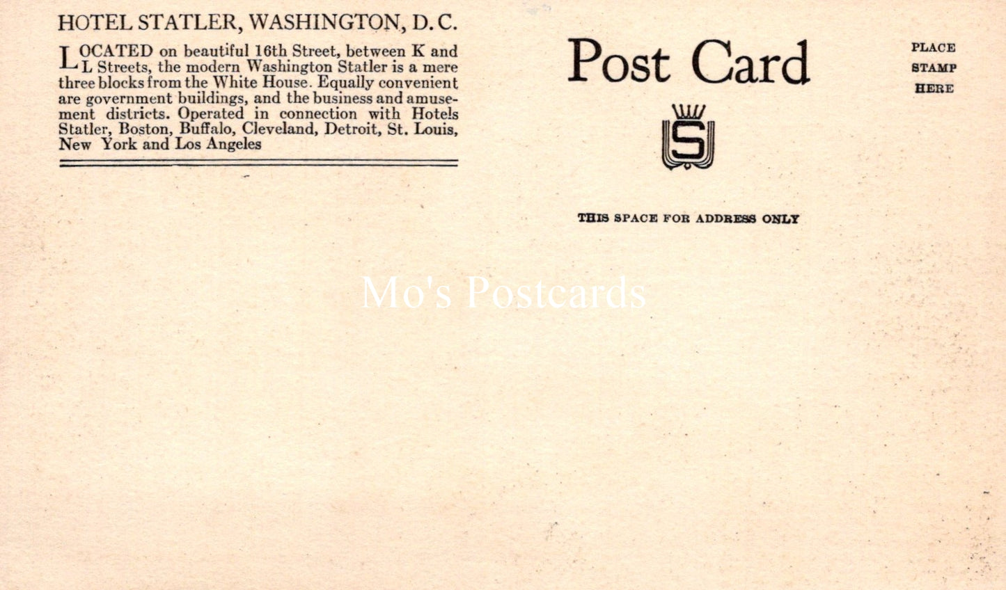 America Postcard - Hotel Statler, Washington D.C - SW18581