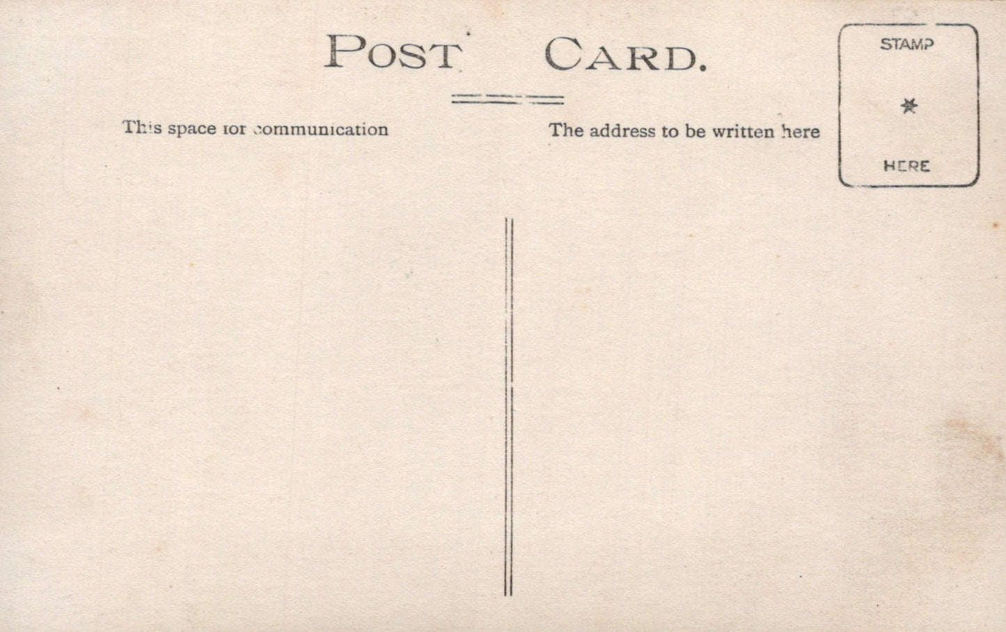 Vintage postcard with text and a stamp area on a beige background