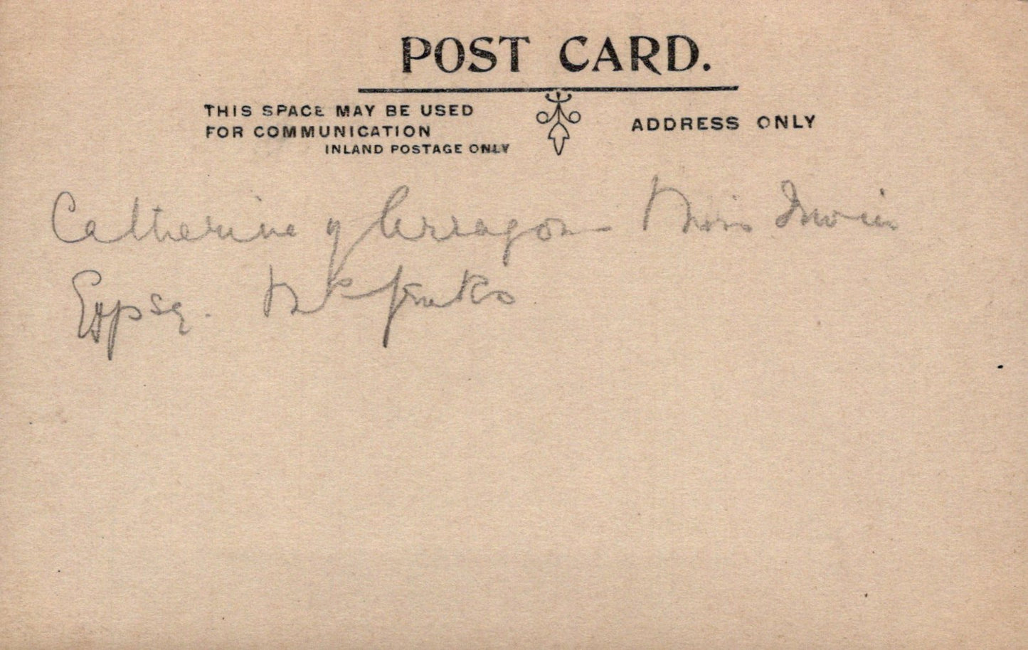 Vintage postcard with handwritten text on a brown background