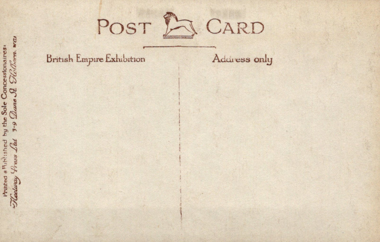 Vintage postcard with text and a logo on a beige background