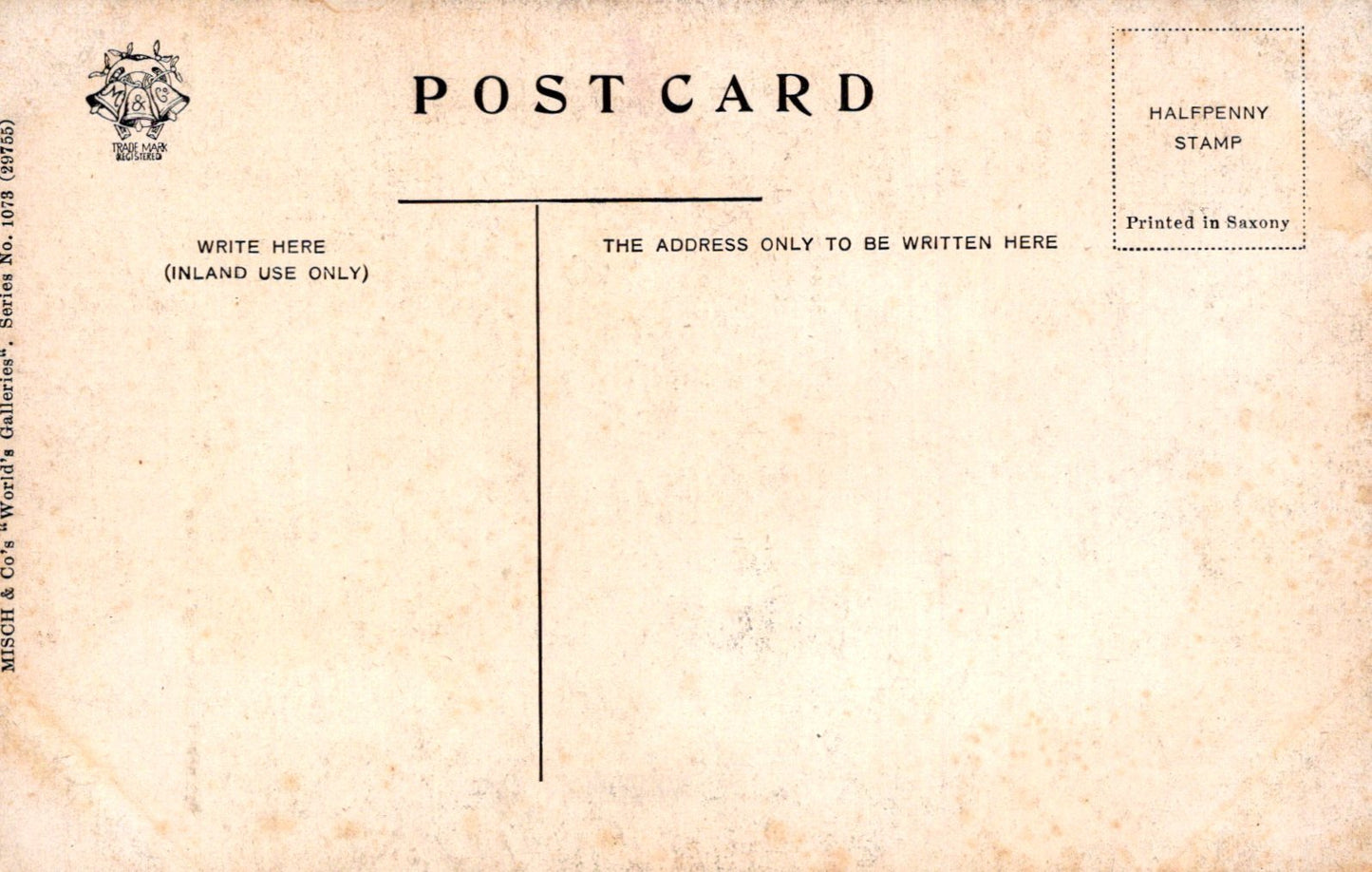 Vintage postcard with text and design elements on a beige background