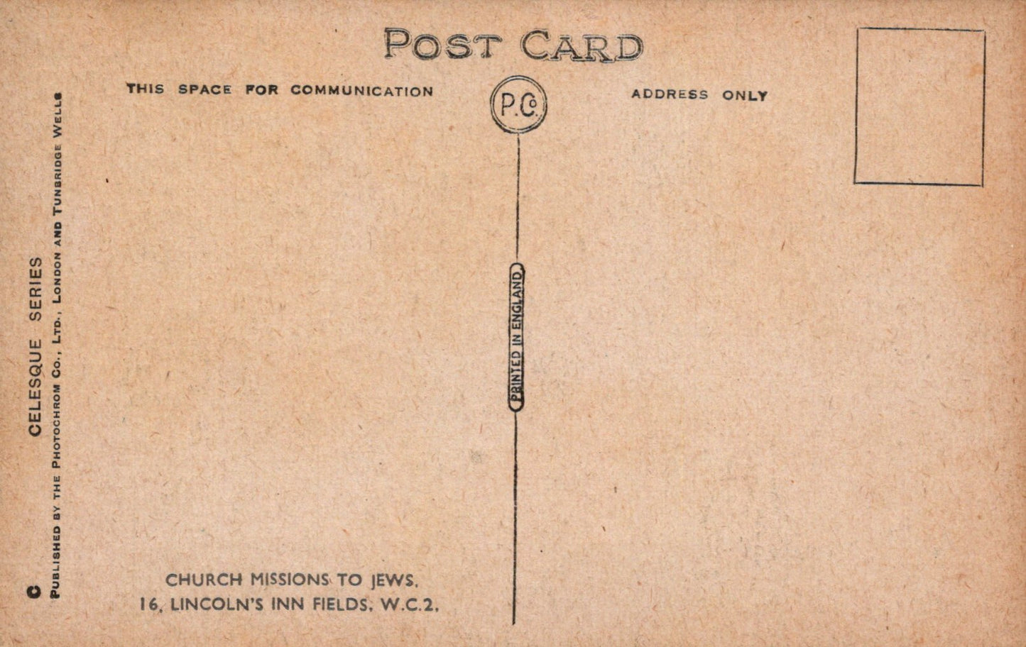 Vintage postcard with text and a stamp on a brown background