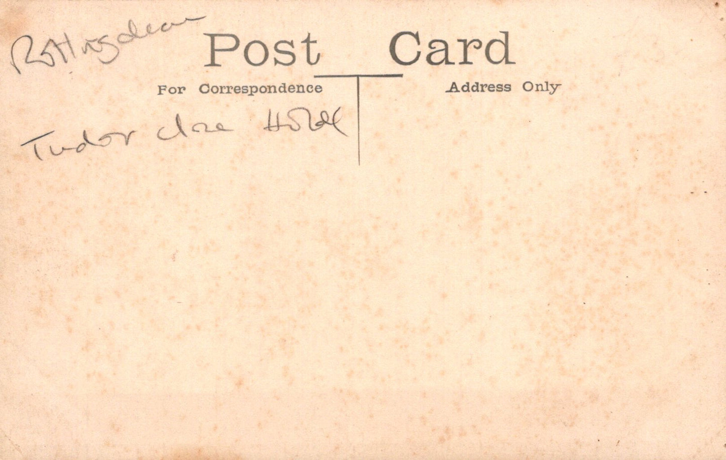Vintage postcard with text and signature on a textured beige background