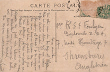 Load image into Gallery viewer, Vintage postcard with text and stamps, featuring a handwritten address.