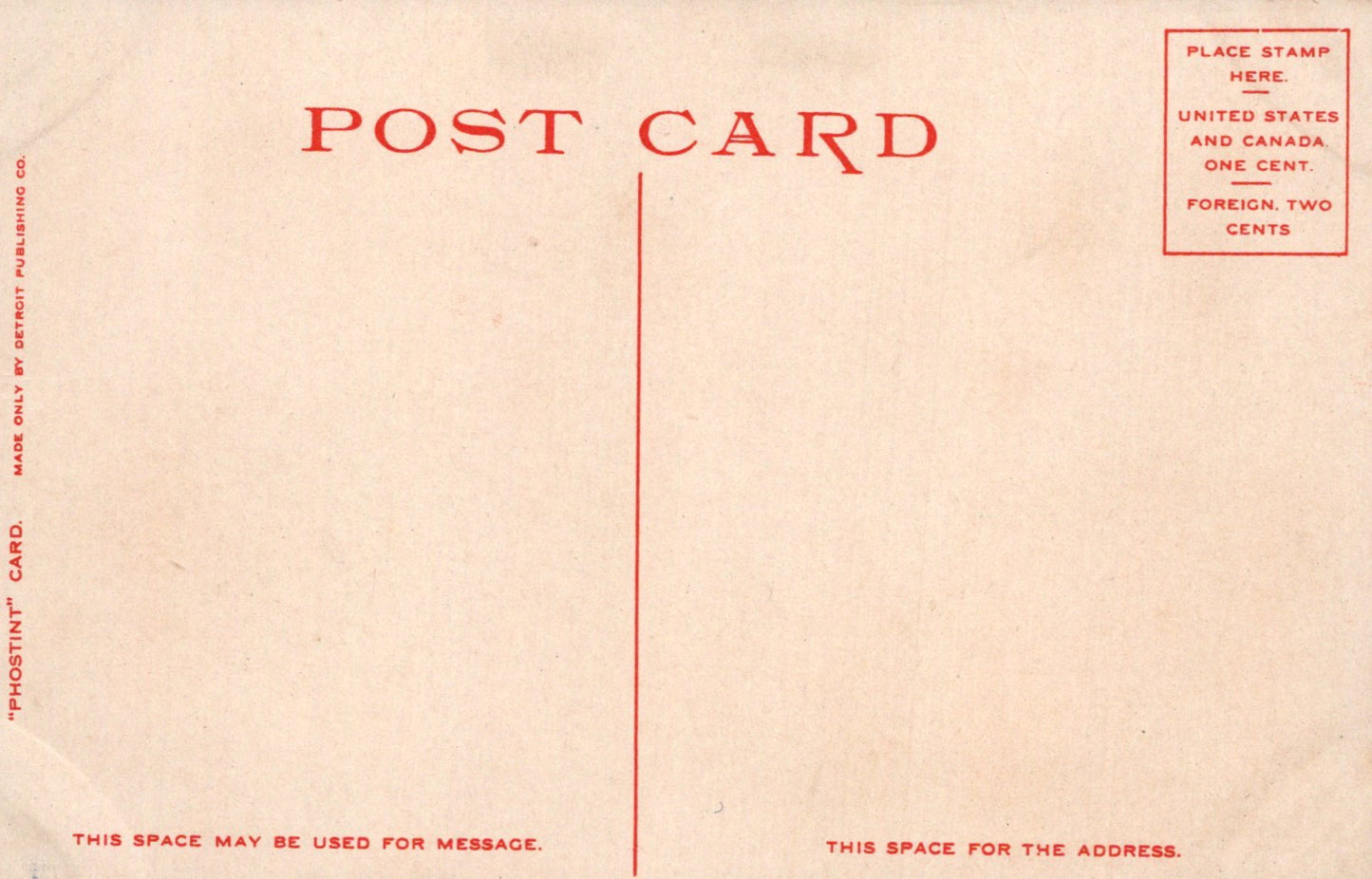 Vintage-style postcard with red text and border on beige background