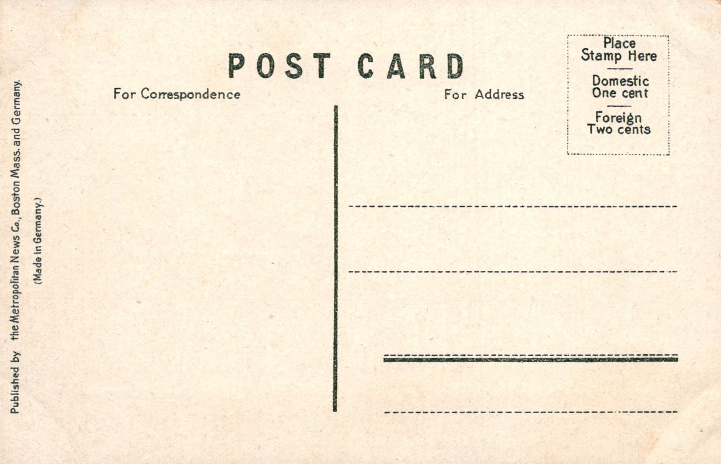 Vintage postcard with typewritten text on a beige background