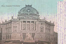 Load image into Gallery viewer, Vintage postcard of the Deutsches Volkstheater in Vienna with decorative elements.
