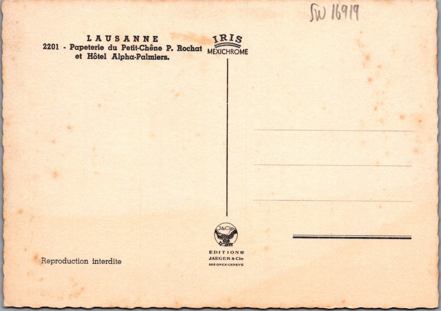 Switzerland Postcard - Lausanne, Hotel Alpha-Palmiers SW16919