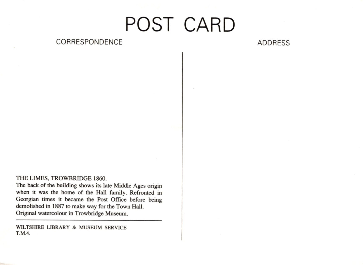 Blank postcard with text on a white background